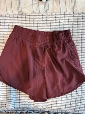 CRZ YOGA Women’s Burgundy Athletic Shorts with Elastic Waist